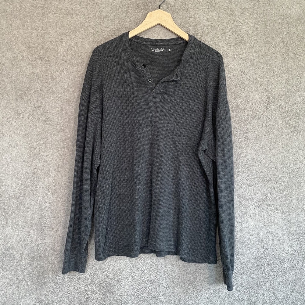 Y2K Abercrombie Fitch Mens Waffle Thermal Henley Shirt Size L Preppy Layers Gray